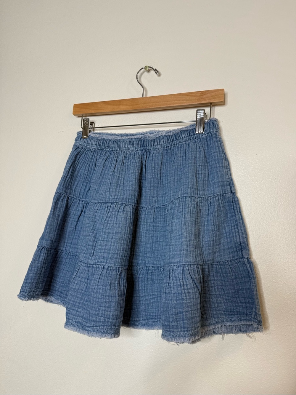 New Aerie Chambray Tiered Gauze 100% Cotton Twirly Fairy Cottagecore mini skirt - Picture 7 of 7